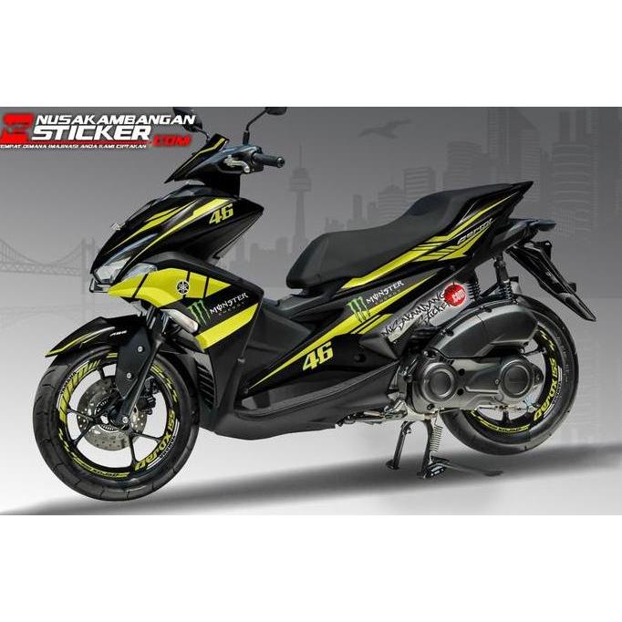 Decal Motor Sticker Motor Yamaha Aerox 155 Hitam Grafis Kuning 46