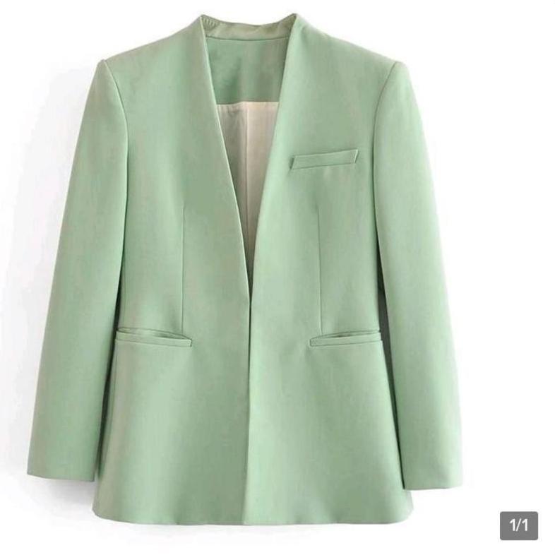 ORIGINAL BLAZER WANITA TANPA KERAH BAHAN HIGH TWIST S-XL