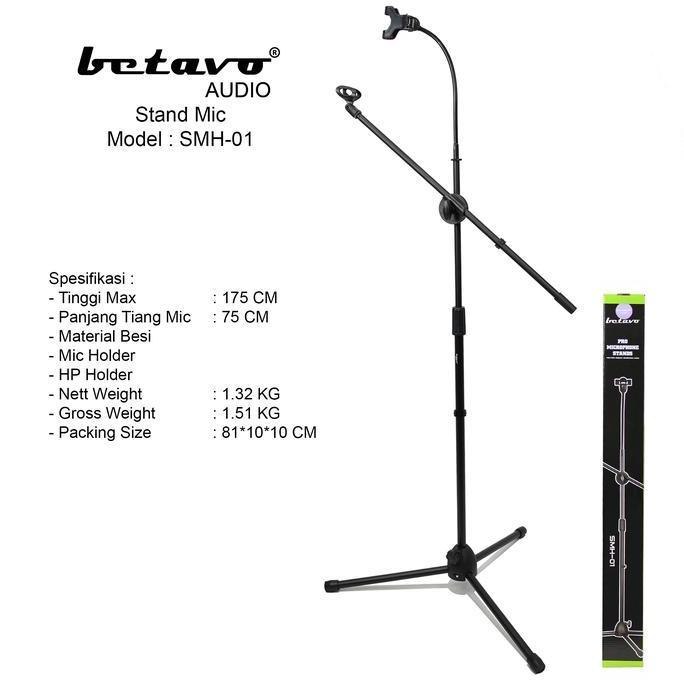 Vromdakar - Professional Stand Microphone Betavo SMH-01 | Mic Holder & Holder Hp | Kaki Tiga | Besi