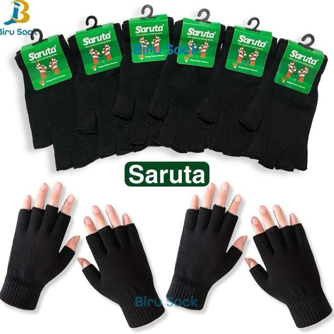 vasaxa - grosir(6&12 pasang)sarung tangan rajut hitam buntung/sarung tangan saruta hitam polos buntu
