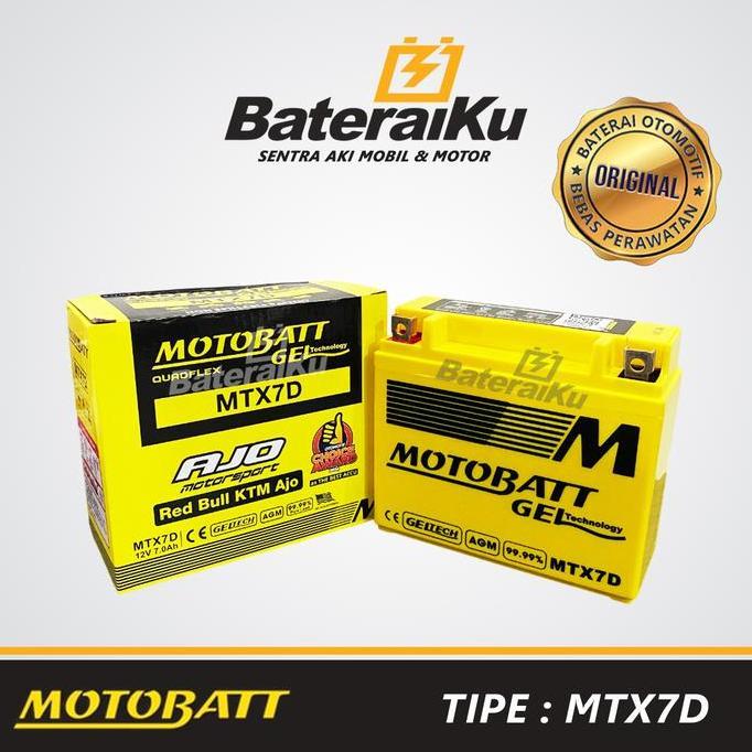 TERBARU - Aki Motobatt MTX7D 12V 7A Aki Gel untuk Honda Tiger 2000, Tossa Hercules, Tossa Jaguar, Ya