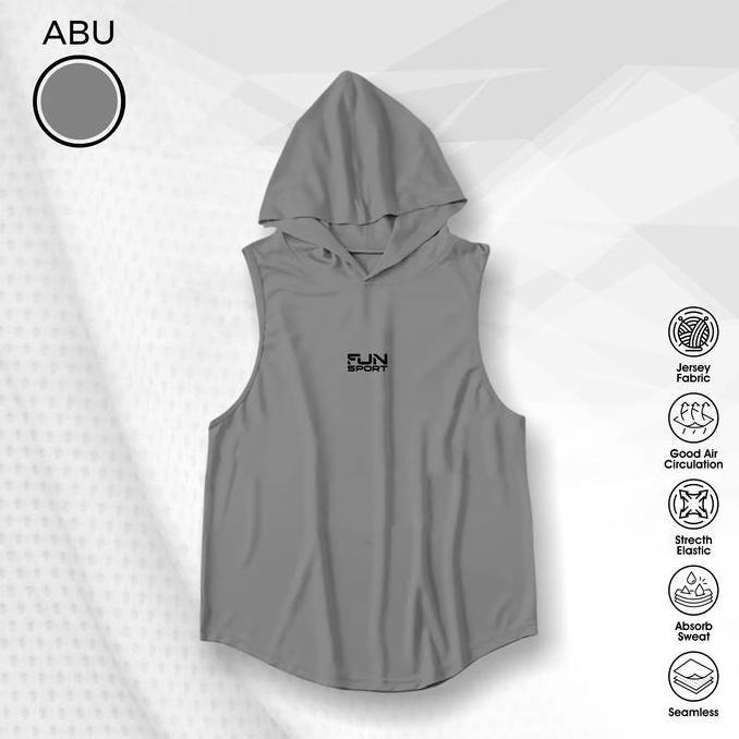 Singlet Hoodie Baselayer Tanpa Lengan Sleeveless Pria Outdoor Fitness F@n Sport