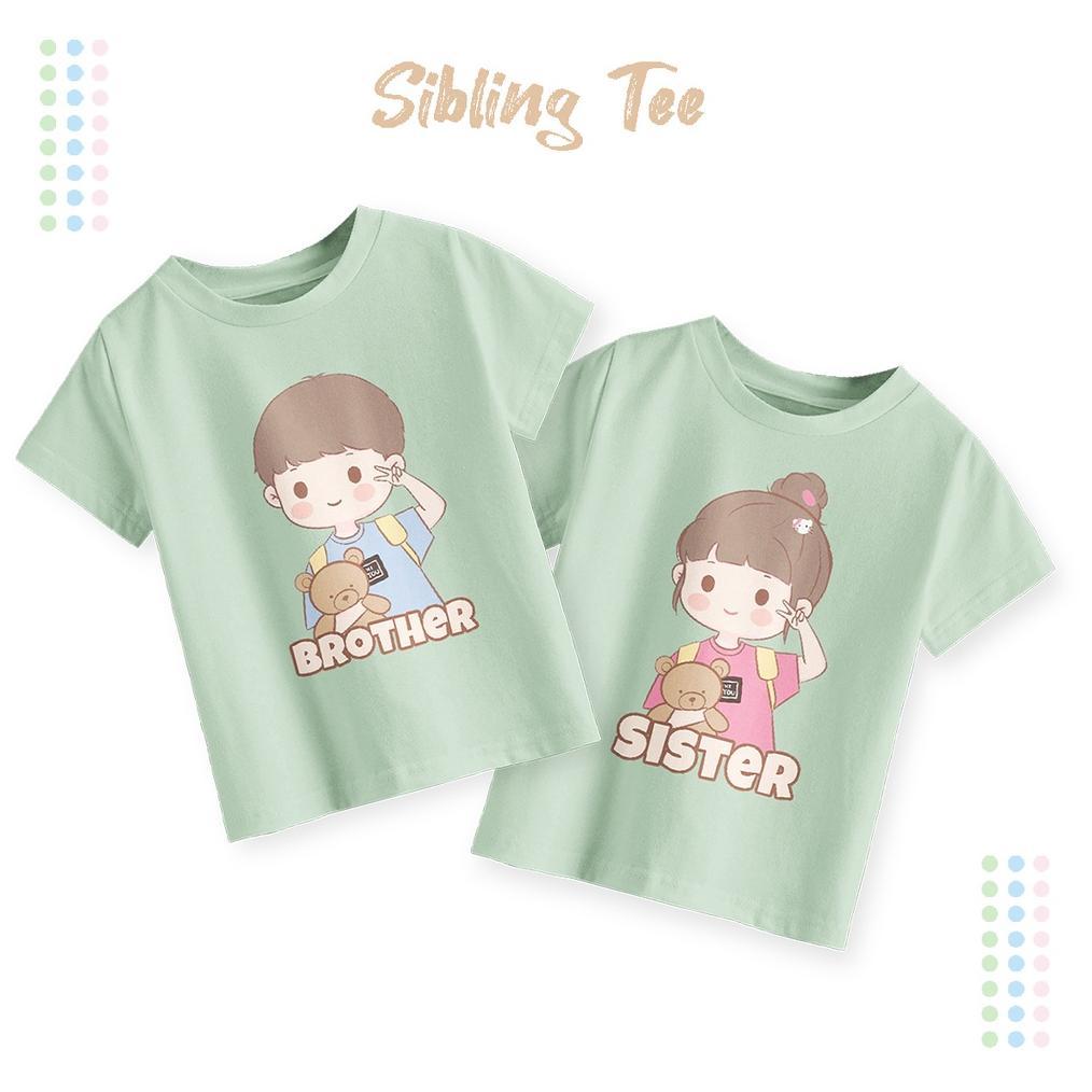 HOT SALE Kaos Couple Adek Kakak anak Laki-laki dan Perempuan Sibling Series Warna Green mint