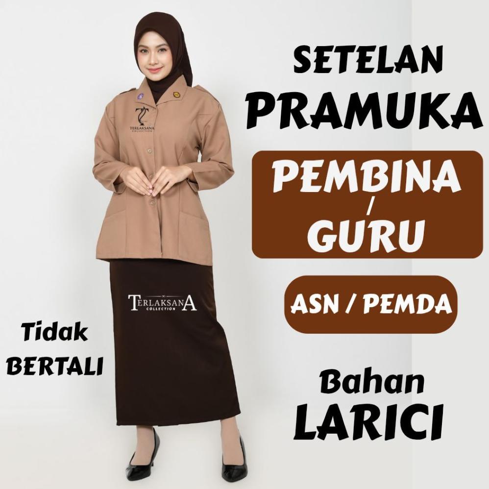 ORIGINAL SETELAN PRAMUKA PEMBINA/GURU WANITA BAJU PRAMUKA GURU PEREMPUAN TANPA TALI SETELAN LENGKAP 