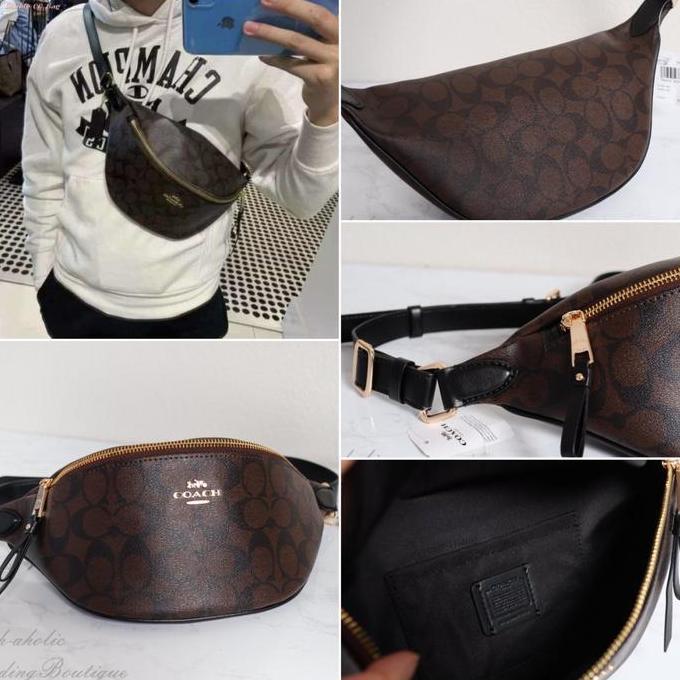 [ORIGINAL] COACH Belt Bag In Signature Black Brown Coach Waistbag
