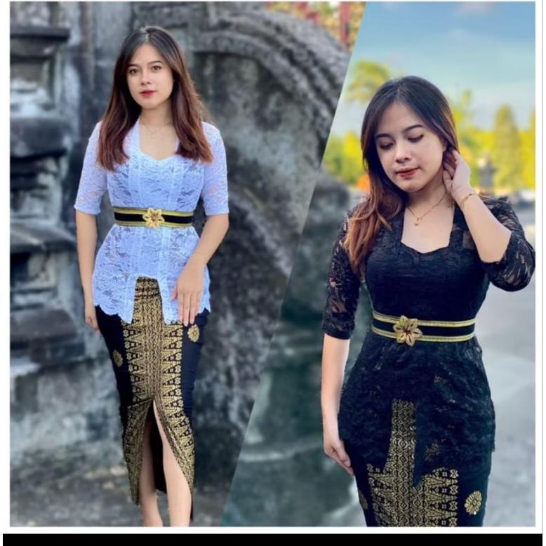Setelan Kebaya Stretch Hitam Putih Bahan Brokat