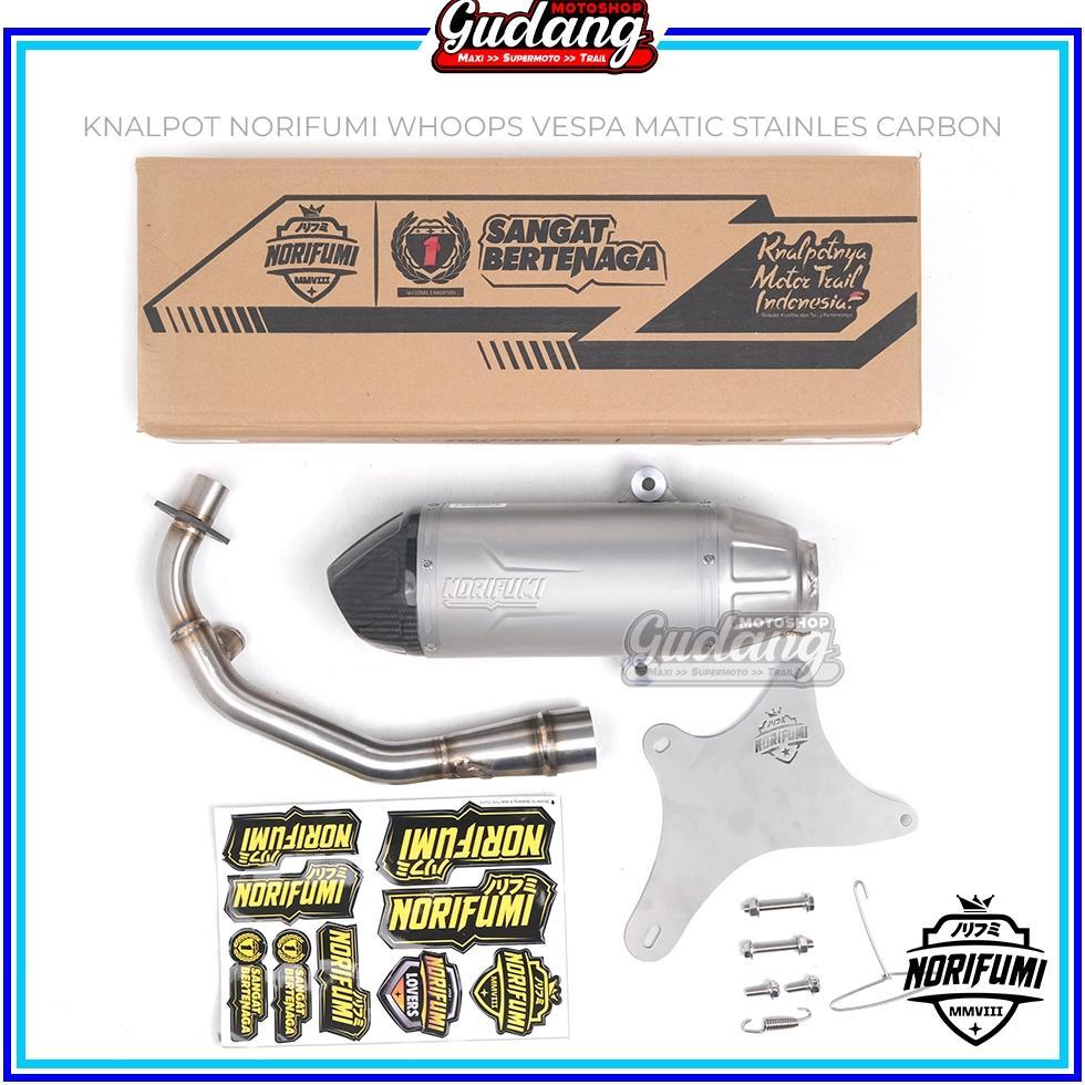 Knalpot Norifumi Whoops Vespa Matic Stainless Carbon Vespa Sprint Prima S LX125 GTS 150 Matic [S2]