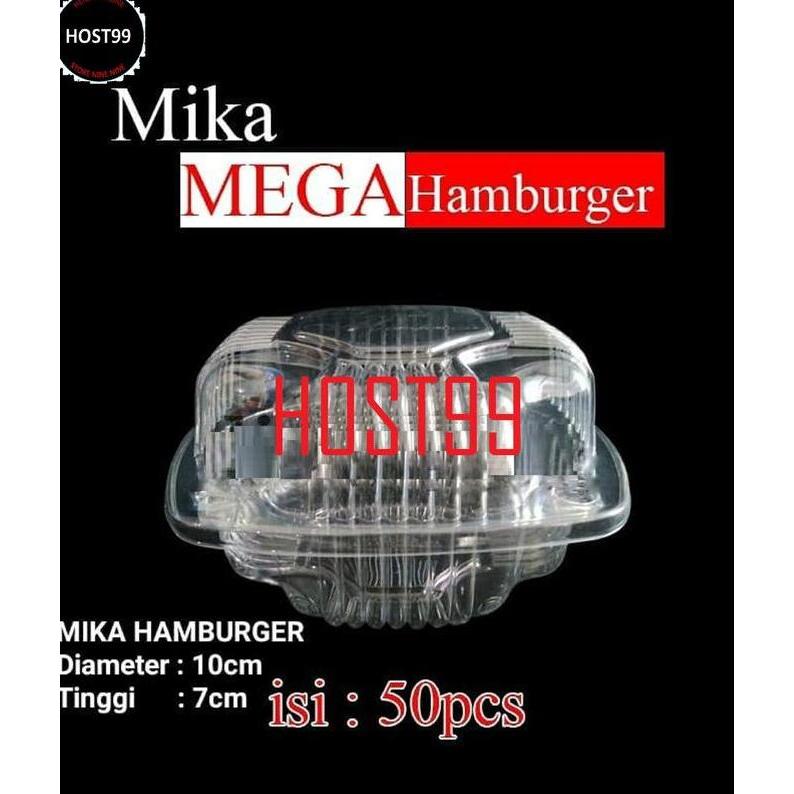 Papipu- Mika Hamburger Plastik Mika Box Dah Saji Kue Roti Burger Mega 50Pcs