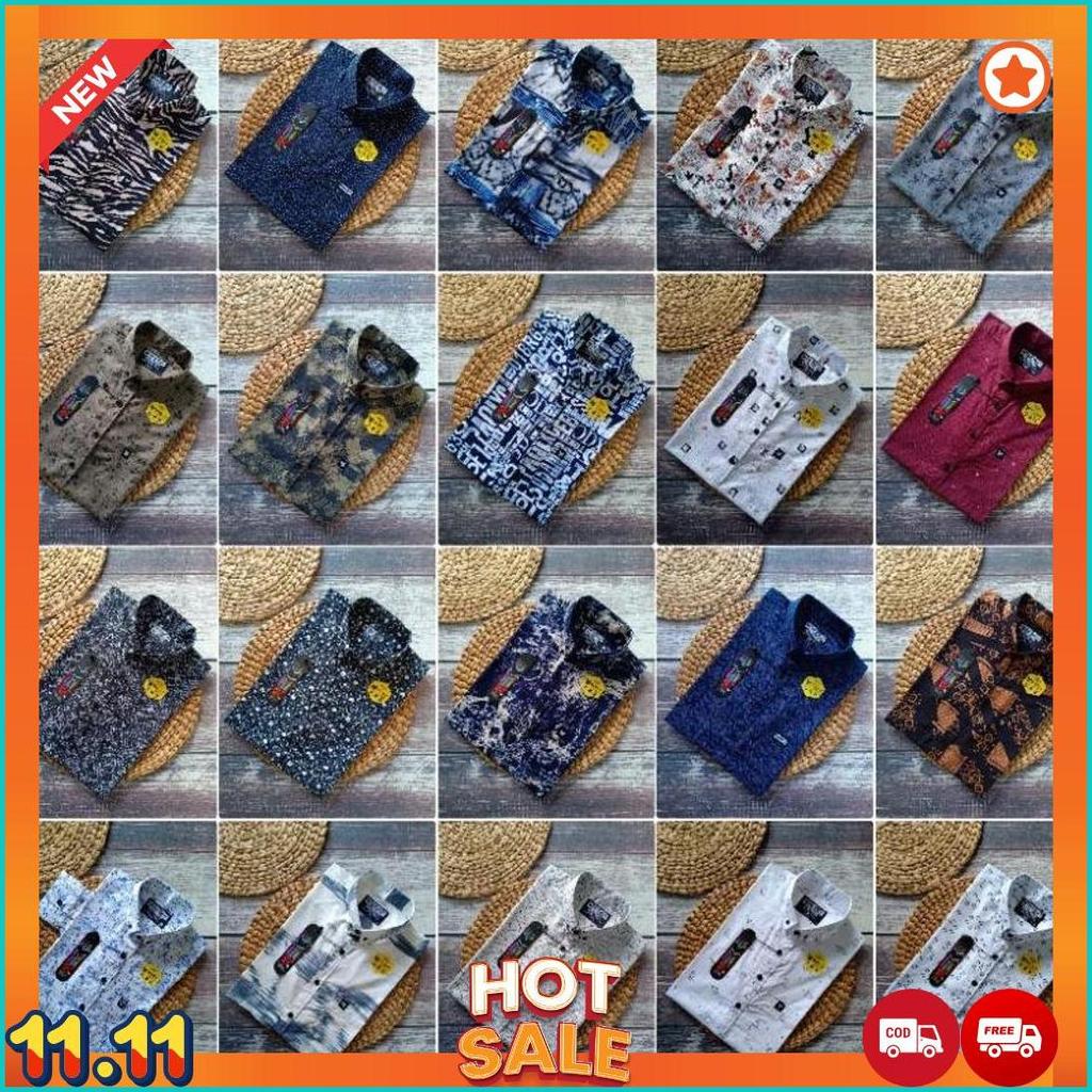 Grosir kemeja motif pria lengan pendek merk AIF, REDBLIT, NJC, DELTON, dan SEVENSECOB kualitas distr