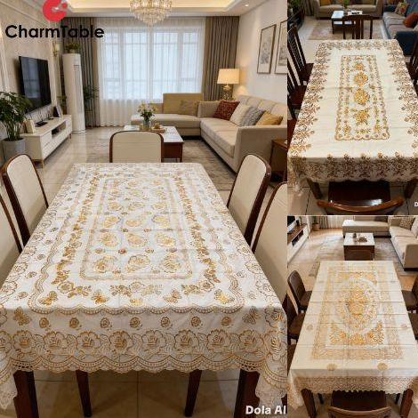 Taplak Meja Makan Besar Uk 150X228Cm Taplak Meja Ruang Tamu Perlak Meja Bahan Pvc Tebal Peremium Dp