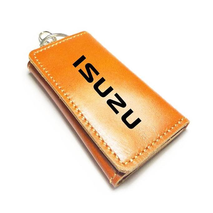 Dompet Stnk Kulit Asli Logo Isuzu Warna Coklat Tan GARANSI 1 TAHUN - Gantungan Kunci Mobil