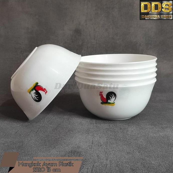 Mangkok Ayam Jago Plastik Putih Bening Mangkok Mie Bakso (6 pcs) EJ