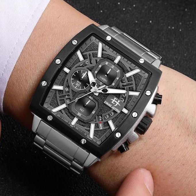 Boshi- Evans Jayden Jam Tangan Pria 9463-2 Rantai Stainless Kaca Sapphire Steel Chronograph Ter Resi