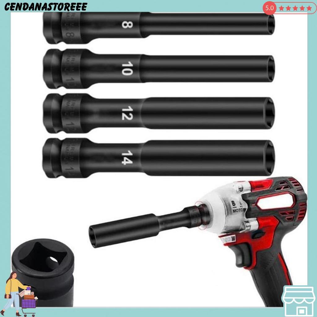 Pekerjatools Set 4Pcs Mata Kunci Shock Panjang 130Mm 1/2" Drive Impact Socket Heavy Duty Untuk Bor I