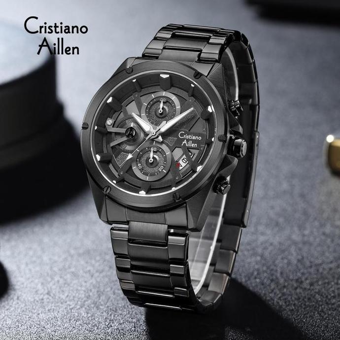 Boshi- Cristiano Aillen Jam Tangan Pria Analog 8895 Rantai Stainless Steel Chronograph Kaca Sapphire