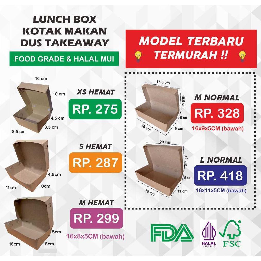 HOT DEALS LUNCH BOX PAPER - SMALL / KOTAK MAKAN / DUS NASI / KOTAK BUNGKUS NASI / KOTAK TAKEAWAY AYA