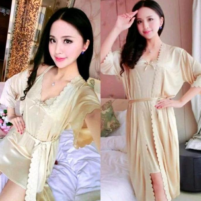 Baju Tidur Lingerie  Kimono Tricot Satin  Dress Wanita