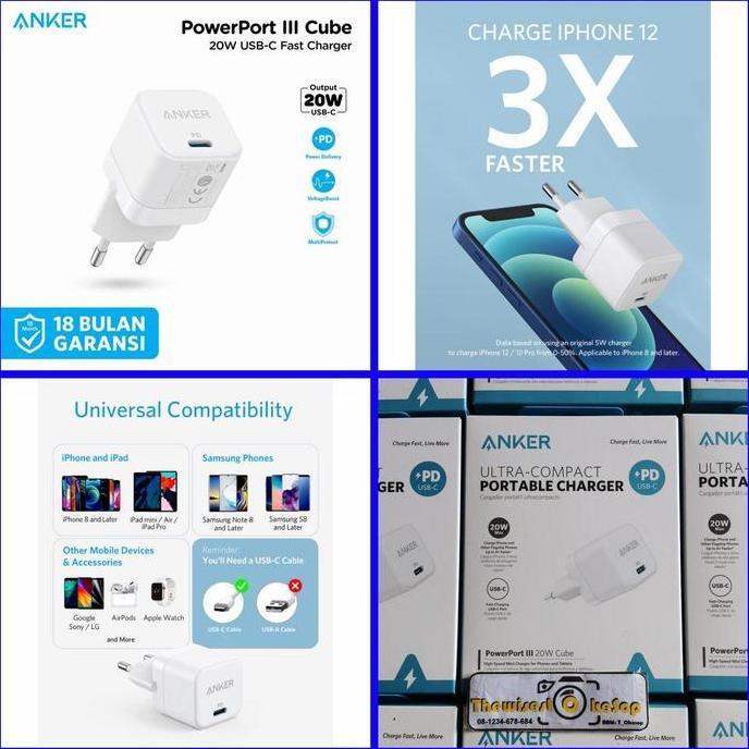 TERMURAH - Anker PowerPort III Cube 20W A2149 Charger Adapter PD iPhone 11 12 13