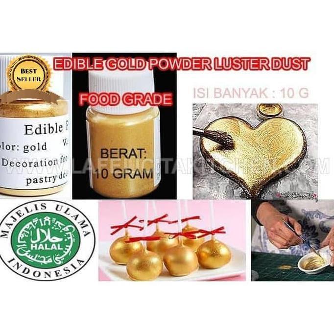NEW HALAL EDIBLE GOLD LUSTER LUSTRE DUST . ISI   BAKING FOOD  10G FONDANT COKLATGLITTER ORI