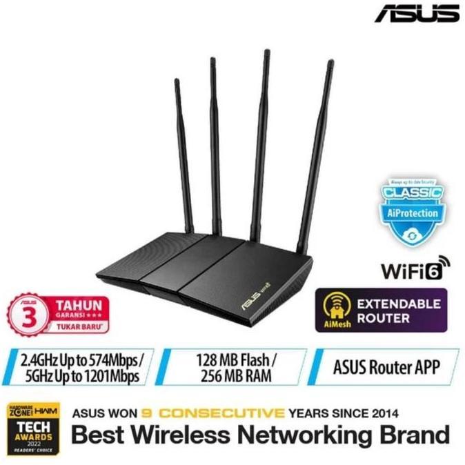 TERLARIS ROUTER ASUS RT - AX1800 WIFI 6 DUAL BAND ASUS AX 1800 WITH AIMESH