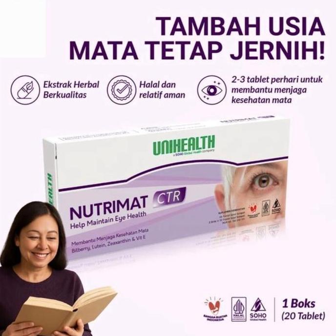 Unihealth Nutrimat CTR 20 Tablet - Suplemen Mata untuk Usia Lanjut dengan Bilberry Lutein Zeaxanthin