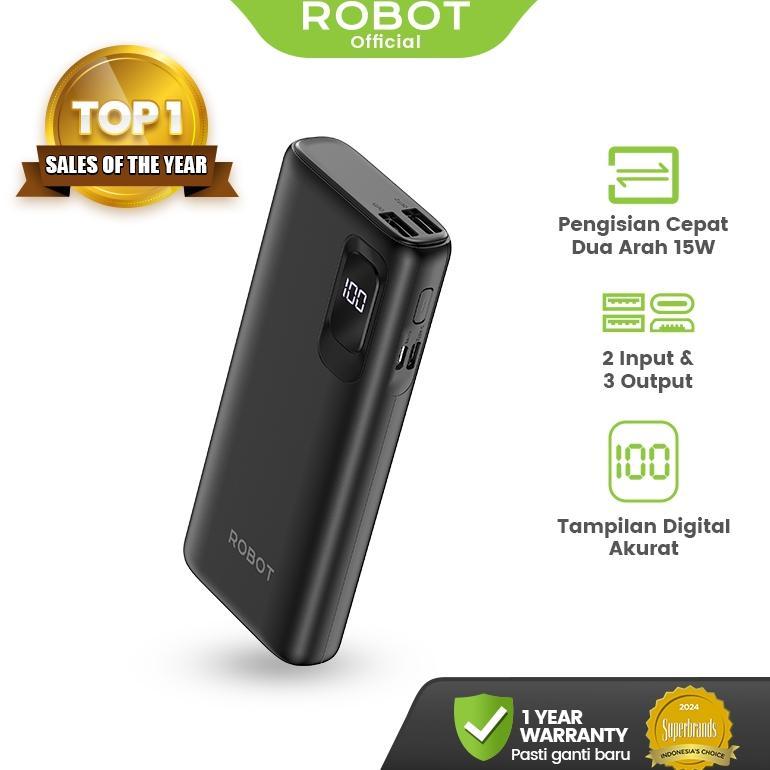terbaru robot powerbank fast charging 10000mah 15w with led display type input 3 output power bank r