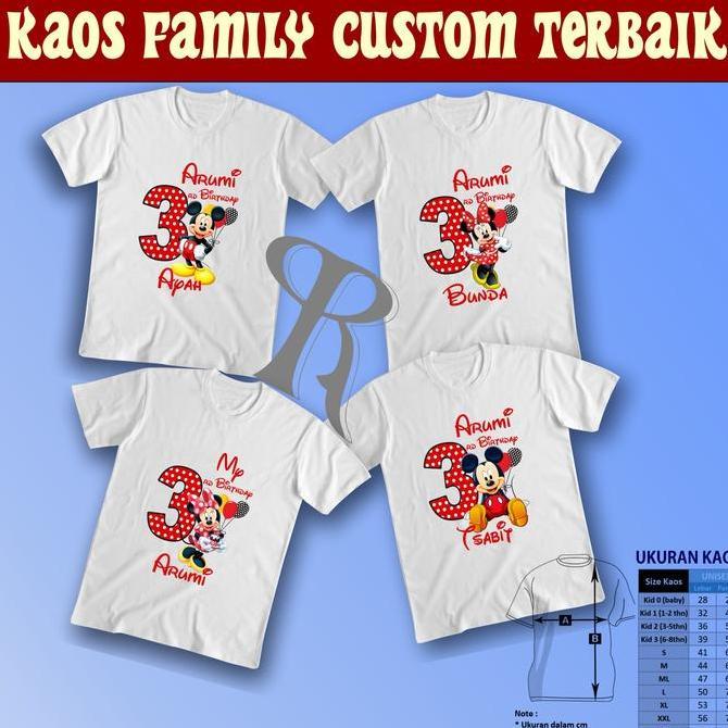 BAJU KAOS COUPLE FAMILY CUSTOM ULTAH ANAK|KAOS COUPLE KELUARGA TEMA MICKEY MOUSE -FREE CETAK NAMA- K