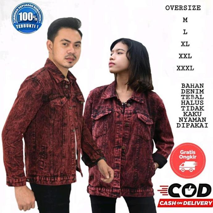 jaket jeans couple sandwash maron M - XXXL jacket denim pasangan