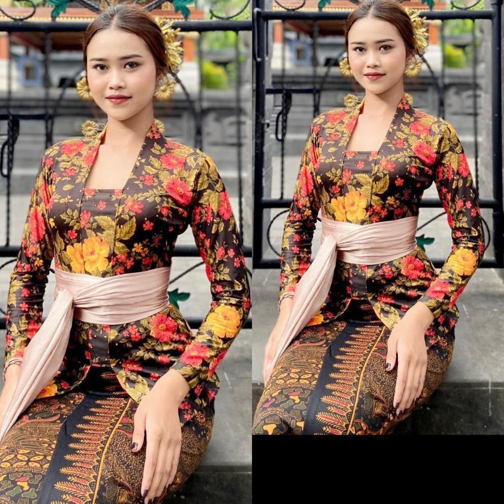 PROMO Atasan Kebaya Bali Strait Motif Bunga Lengan Panjang Muslim Atasan Kebaya Jadi Bahan Melar Gam
