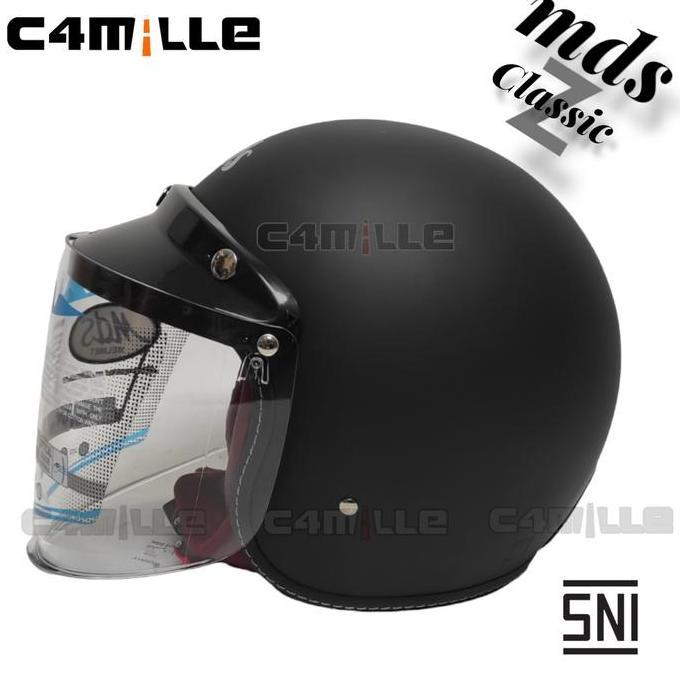 TERLARIS HELM MDS Z CLASSIC SOLID BLACK DOFF HALF FACE KACA