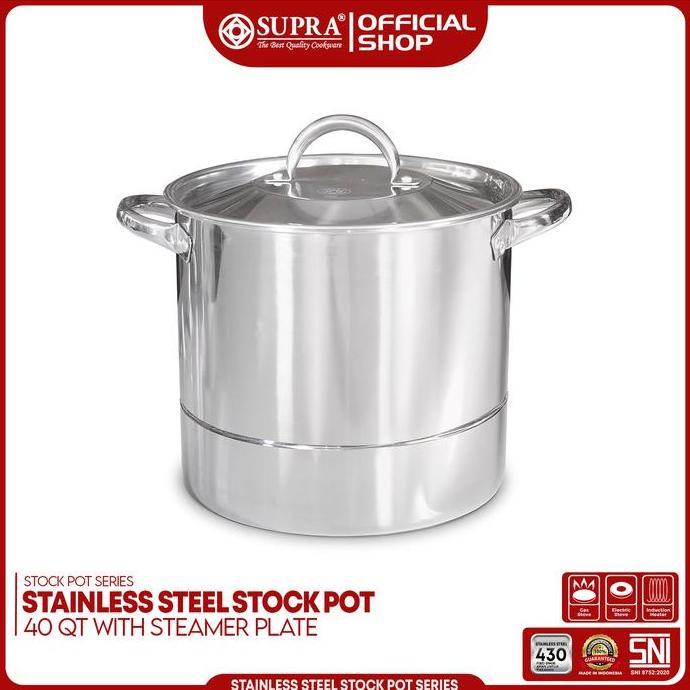 Promo Supra Panci Stainless Steel 40 Qt Stock Pot Dan Steamer Tutup Ss
