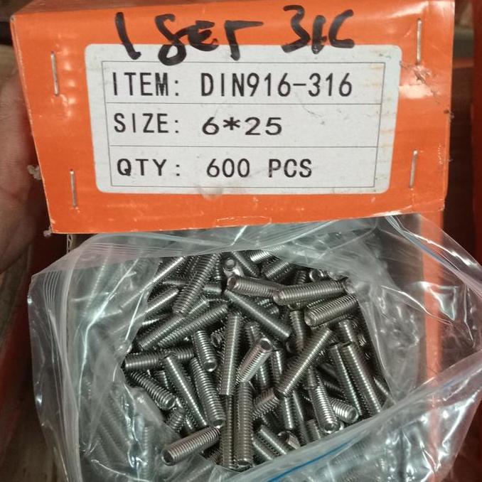 BAUT L TANAM STENLIS 316 M 6X25  PITCH 1..0 KUNCI L. 3  IMBUS SET SCREW READY