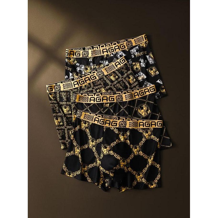 New Paket 4 Pcs Celana Dalam Boxer Pria Motif Agag Polyester Adem Antibakteri | Boxerku 001