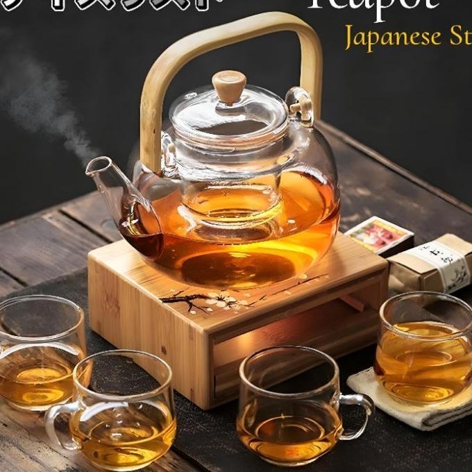 Teko Set Gelas Aesthetic Teko Teh Dengan Saringan Teko Kaca Tahan Panas Dan Api Tea Pot Set