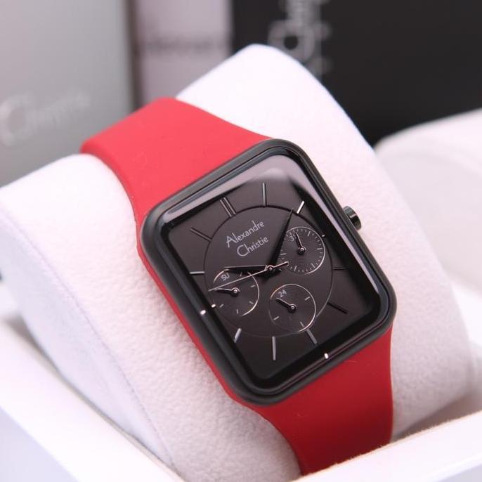 JAM TANGAN WANITA ALEXANDRE CHRISTIE AC 2744 AC2744 BLACK RED RUBBER ORINAL
