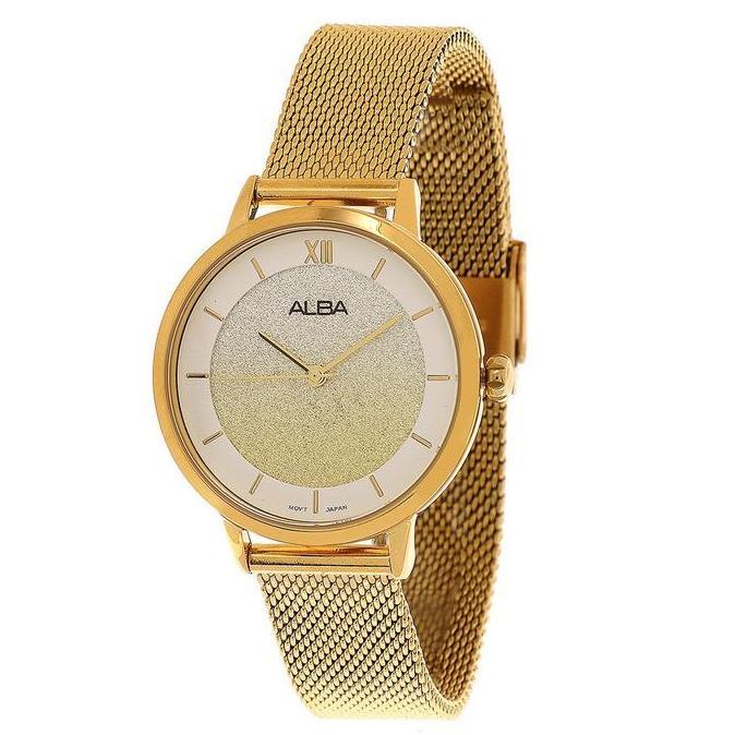 Alba Fashion Jam Tangan Wanita AH8628 / AH8628X1 Quartz White Gold Sparkling Dial Stainless Steel Me