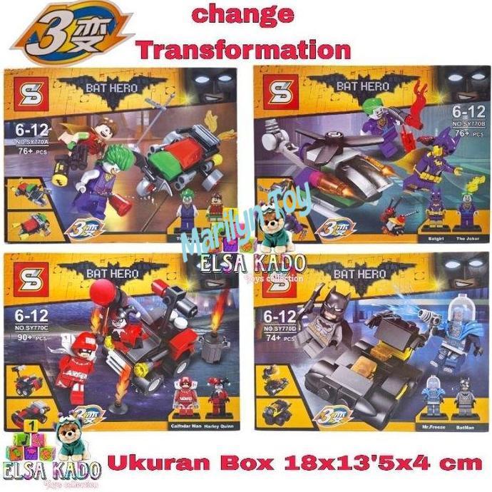 Sheng Yuan Sy770 Bat Hero Mainan Brick Minifigure Batman Joker Harley Quinn Robin Block Susun 3 Peru