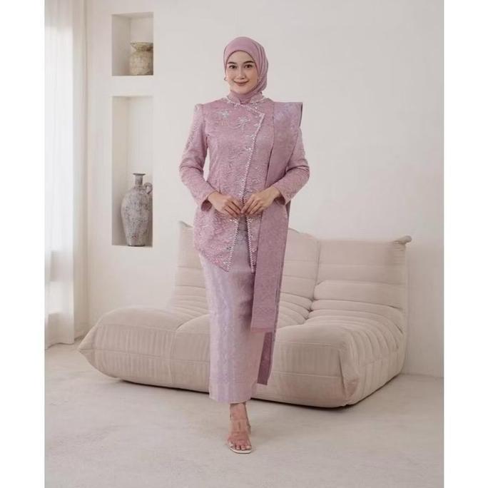 {FREE HIJAB} Kebaya Janggan Brokat Payet Mix Songket Selendang Seragaman Baju Pesta Kondangan Wanita