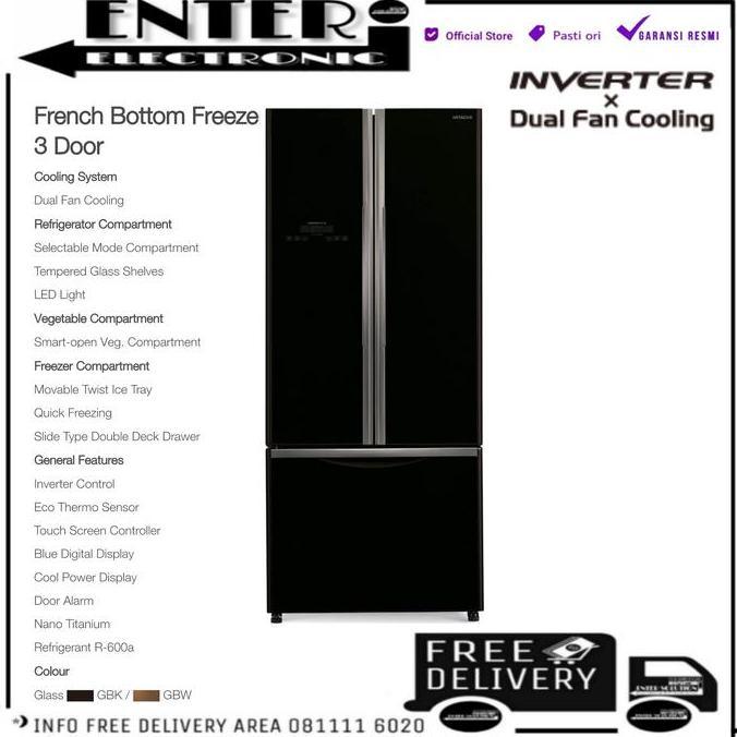 HITACHI RWB49PGD9 - KULKAS MULTI DOOR 3PINTU RWB49PGD9GBK RWB49PGD9GBW