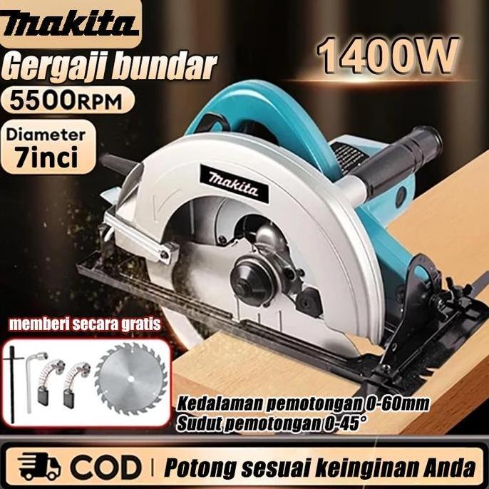 ODONTY MAKITA 1400W Gergaji Multifungsi Circular Saw Mesin Potong Kayu Mesin Serkel Kayu Japan Tehno