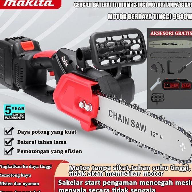 ODONTY Garansi 5 tahunMAKITA Chainsaw mini 12 Inch Chainsaw Chain Saw Cordless 2 baterai Cordless Ch