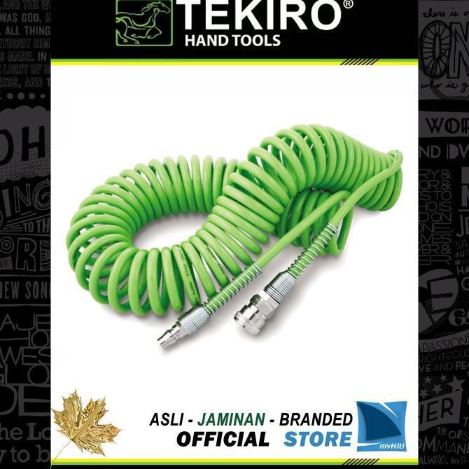Tekiro Selang Rekoil 6 Meter Selang Angin Ulir Hijau Spiral Hose Diameter 5Mm-8Mm Bahan Polyurethane