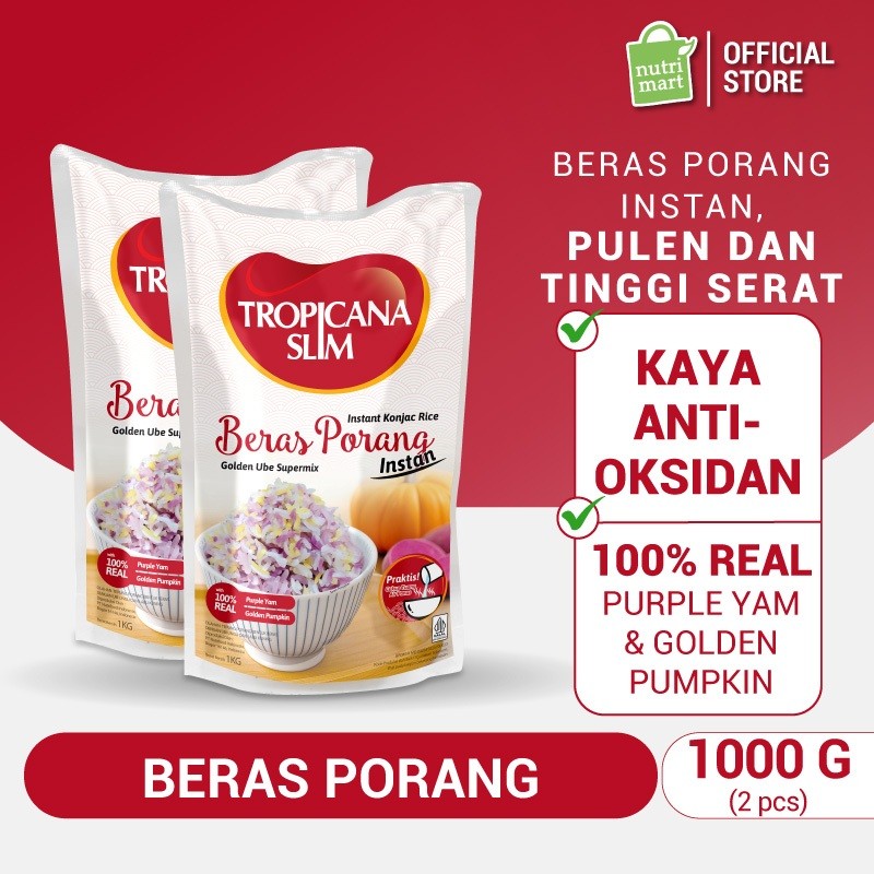 Twin Pack : Tropicana Slim Beras Porang Instant Golden Ube Supermix 1000 g – Konjac Rice Shirataki