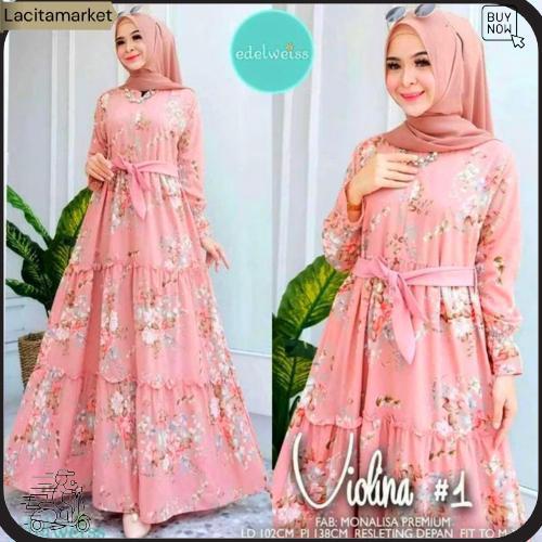 Gamis Bunga Sakura Katun Terbaru Busui Fashion Muslim Syari Kekinian Termurah Remaja Dewasa Original