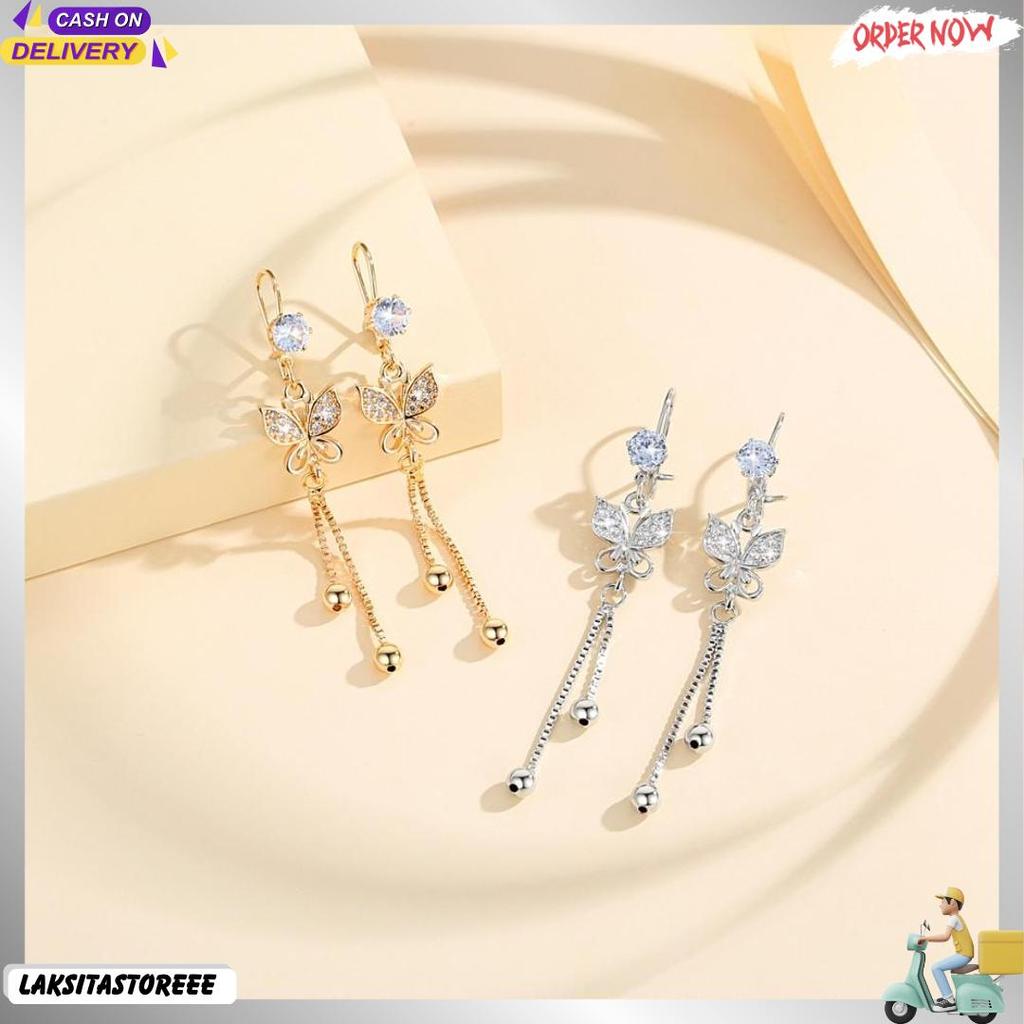 Lanmi Jewelry Anting Korea Wanita Emas Panjang Kupu-Kupu Liontin Titanium Stainless Steel Fashion Ak