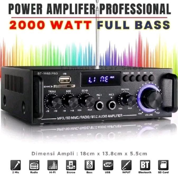 AMPLIFIER 198B PRO 2000WATT COD amplifier karaoke 2000watt 198B pro suara super bass Subwoofer