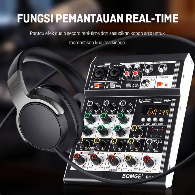 BOMGE F4A Mixer Audio AUDIO Naik 4 Channel Mixer Audio Mini Pengendali DJ Mixer Karaoke KTV Keluarga