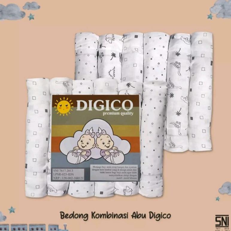 big sale ( 6 pcs )bedong bayi premium putih fullprint merek digico ukuran 90 x 110cm