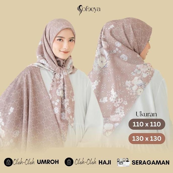 SOFEEYA - Flair Series Hijab Voal Motif Printing Ukuran 110 x 110  Kerudung Segi Empat Lasercut Jilb