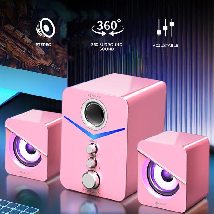 AKSULUTI Speaker Aktif Spiker Multimedia Komputer Pc Laptop U3100 Bass Treble And Subwoofer Pink - X